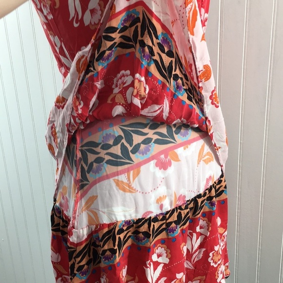Parker Red Pink Floral Aurora Fit & Flare Silk Dress Womens 0 Boho Patchwork - Picture 2 of 11